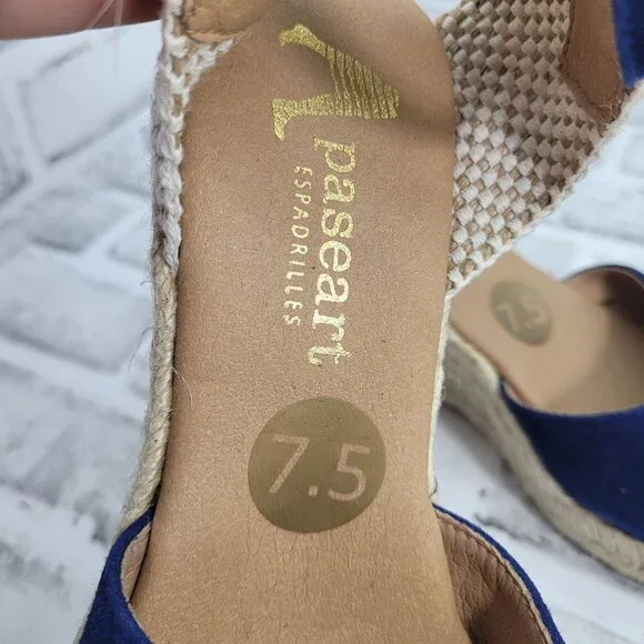 NWOB Paseart Navy Suede Closed Toe Espadrille Wedges Size 7.5 - Picture 6 of 8